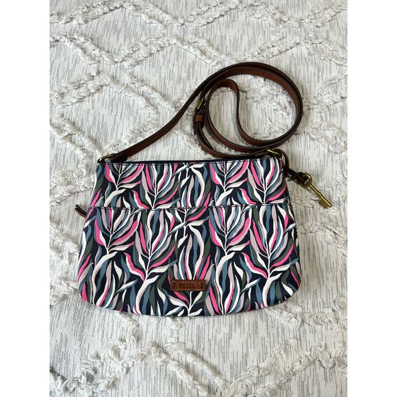 Fossil Fiona Womens All Over Floral Pattern Crossbody Purse Bag Multi Color  - Picture 1 of 12